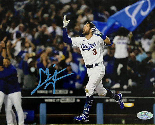 CHRIS TAYLOR DODGERS SIGNED 8X10 2021 WILDCARD WALKOFF HR CELEB PHOTO BLUE PSA