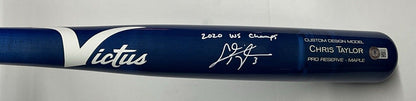 CHRIS TAYLOR DODGERS SIGNED VICTUS MODEL BLUE BAT "2020 WS CHAMPS" BAS WZ59551