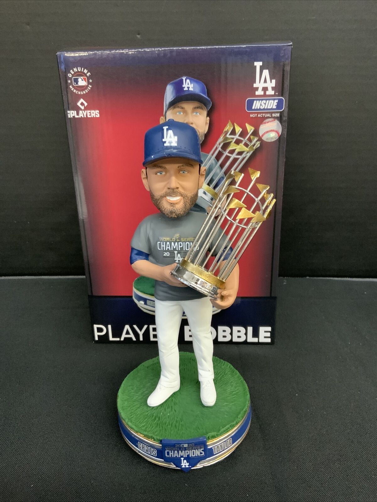 CHRIS TAYLOR DODGERS SIGNED CHAMPIONSHIP BOBBLEHEAD "2020 WS CHAMPS" PSA 1C01595