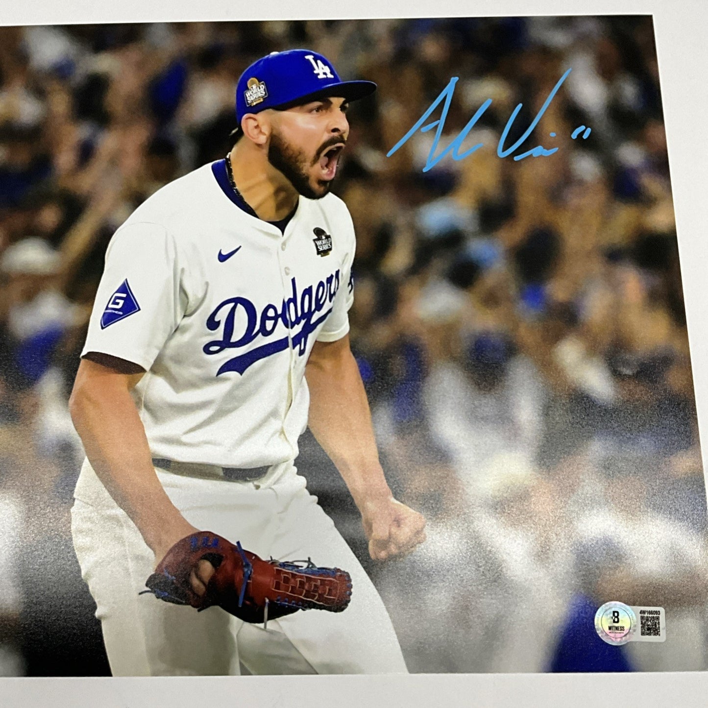 ALEX VESIA DODGERS 2024 WS CHAMPION SIGNED 11X14WORLD SERIES  SHOUTING PHOTO BAS