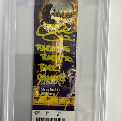 DEREK FISHER & HORRY SIGNED 02 NBA FINALS TICKET STUB PSA 84923856 GM MT 10 AUTO