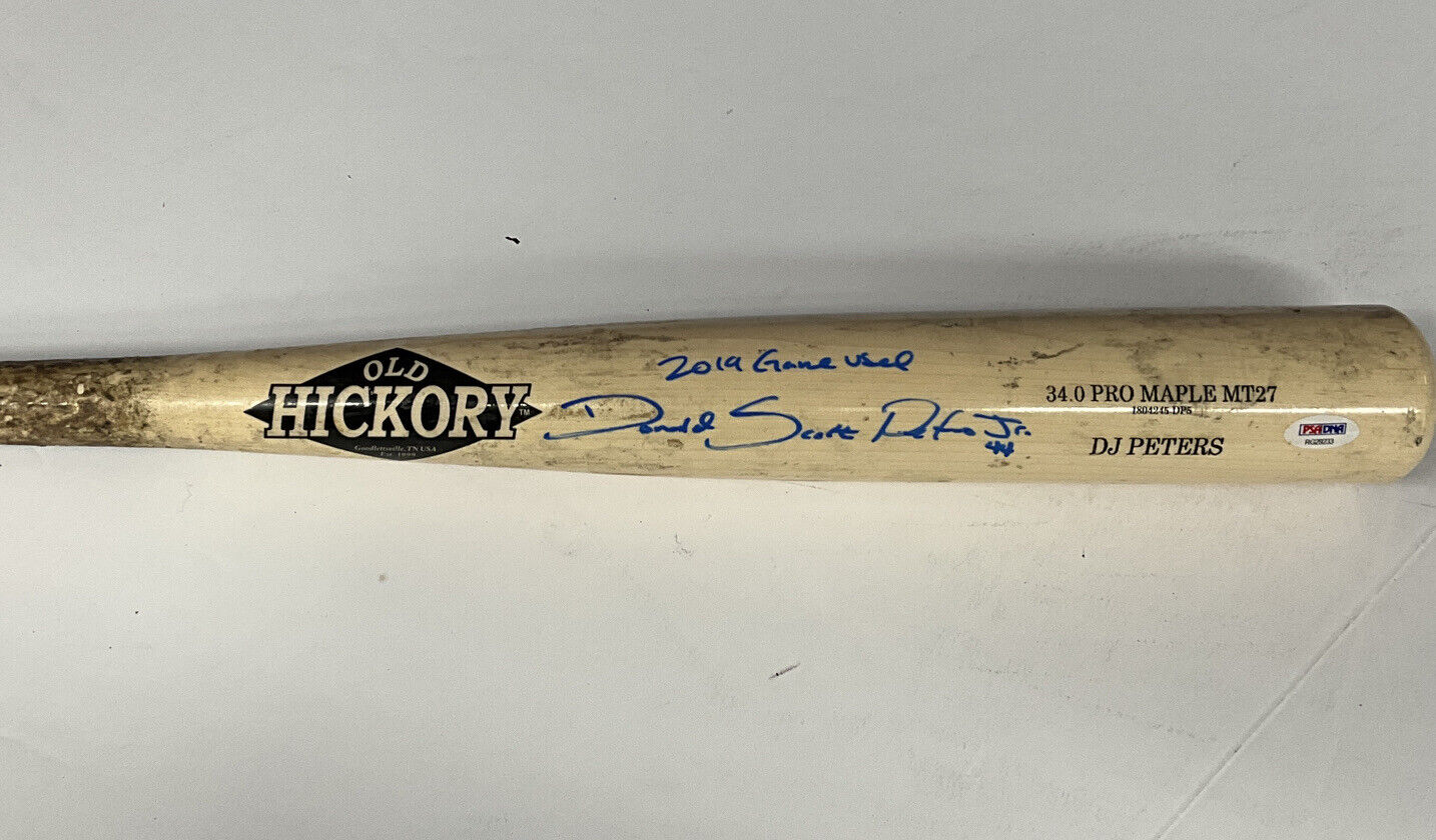 DJ PETERS DODGERS TIGERS FULL NAME SIGNED GAME USED OLD HICKORY BAT PSA RG29233