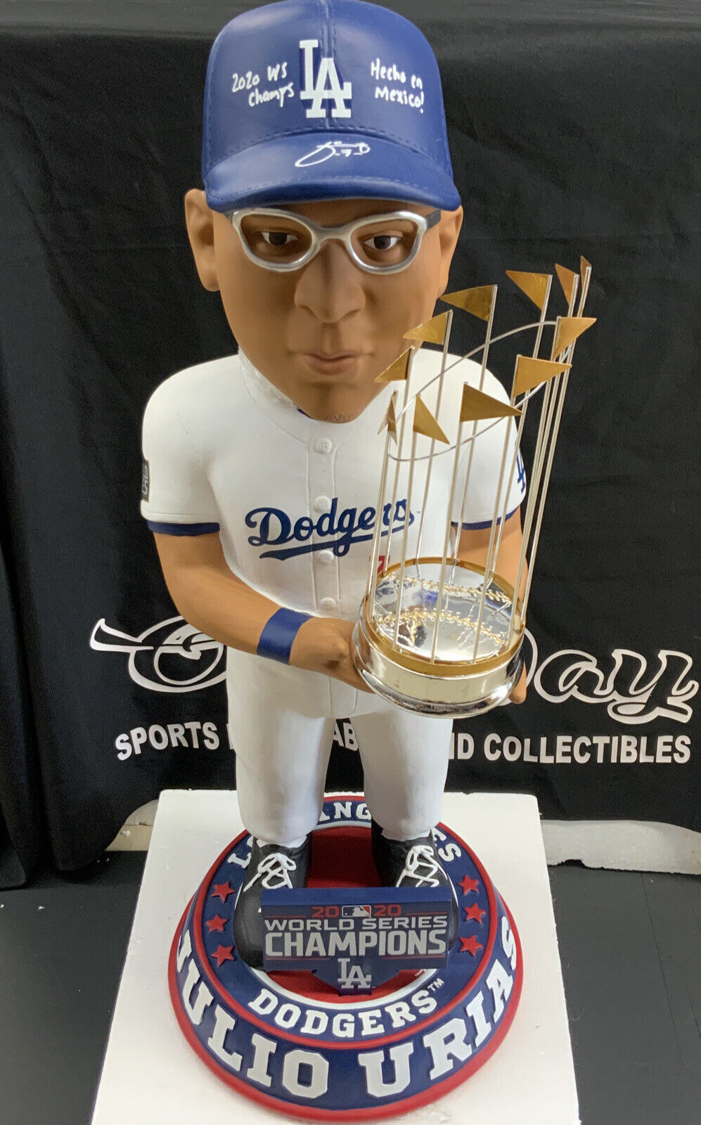 9/15 JULIO URIAS SIGNED DODGERS 2020 WS 3FT BOBBLEHEAD "CHAMPS HECHO MEXICO" BAS