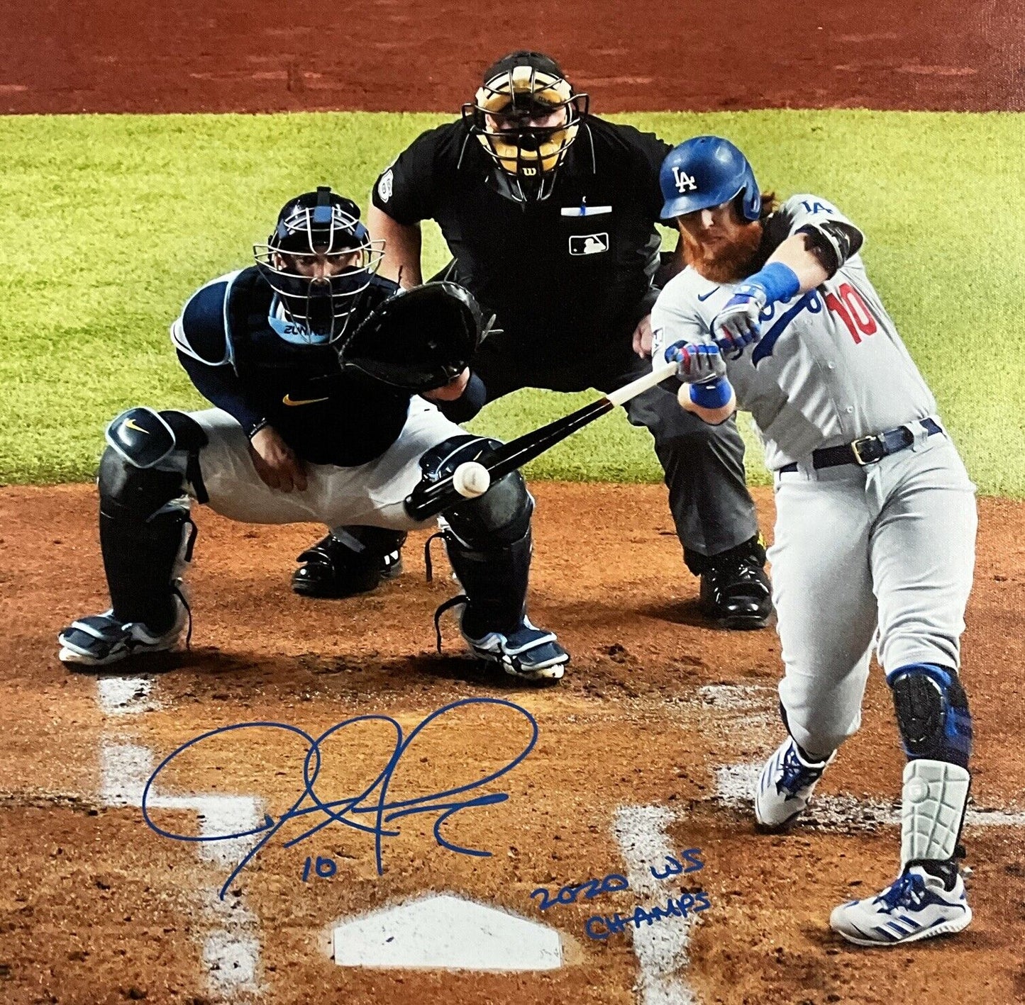 JUSTIN TURNER DODGERS SIGNED 22X28 WS HR CANVAS "2020 WS CHAMPS" PSA 9A70589