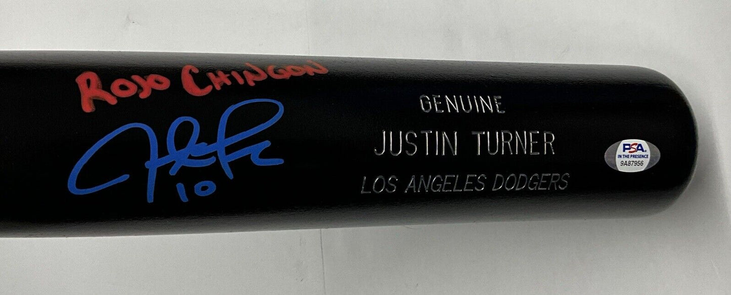 JUSTIN TURNER DODGERS SIGNED LOUISVILLE SLUGGER BAT "ROJO CHINGON" PSA 9A87956