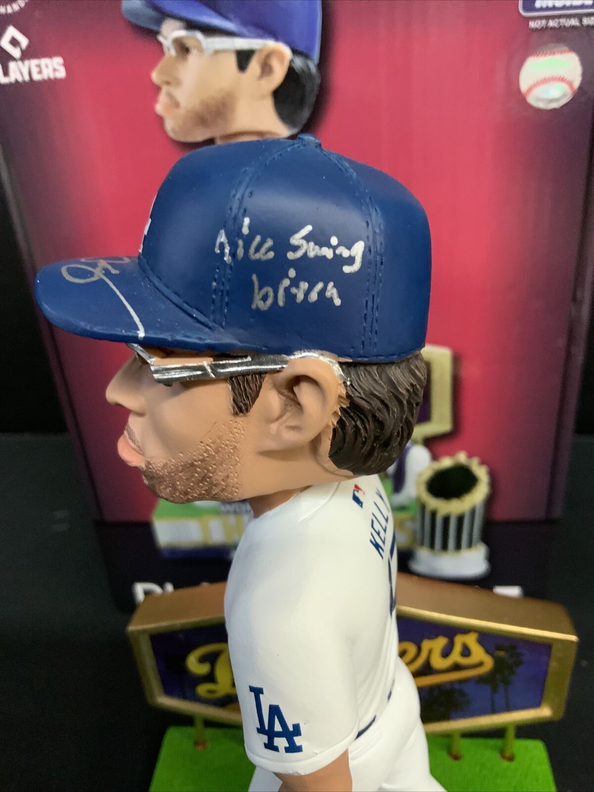 JOE KELLY DODGERS SIGNED POUTY FACE BOBBLEHEAD "NICE SWING BITCH" PSA 9A96005