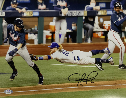 JUSTIN TURNER DODGERS SIGNED 2020 NLCS DOUBLE PLAY 11X14 PHOTO PSA WITNESS