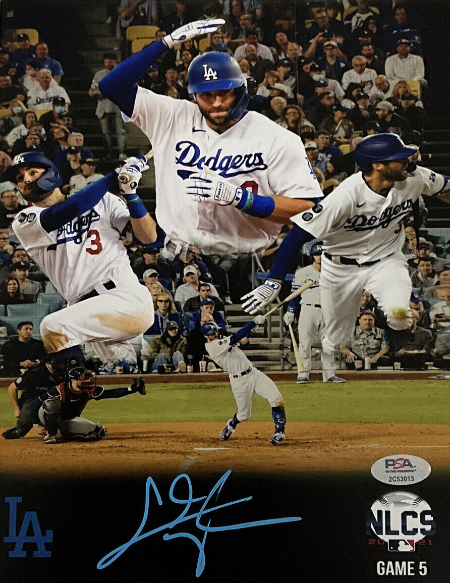 CHRIS TAYLOR DODGERS SIGNED 8X10 NLCS GAME 5 3 HOMERUN GAME PHOTO EDIT PSA