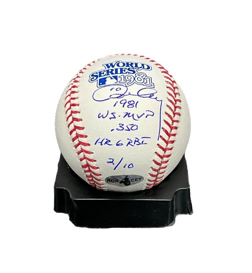 2/10 RON CEY DODGERS SIGNED 1981 WORLD SERIES BASEBALL WS MVP WITH STATS PSA ITP