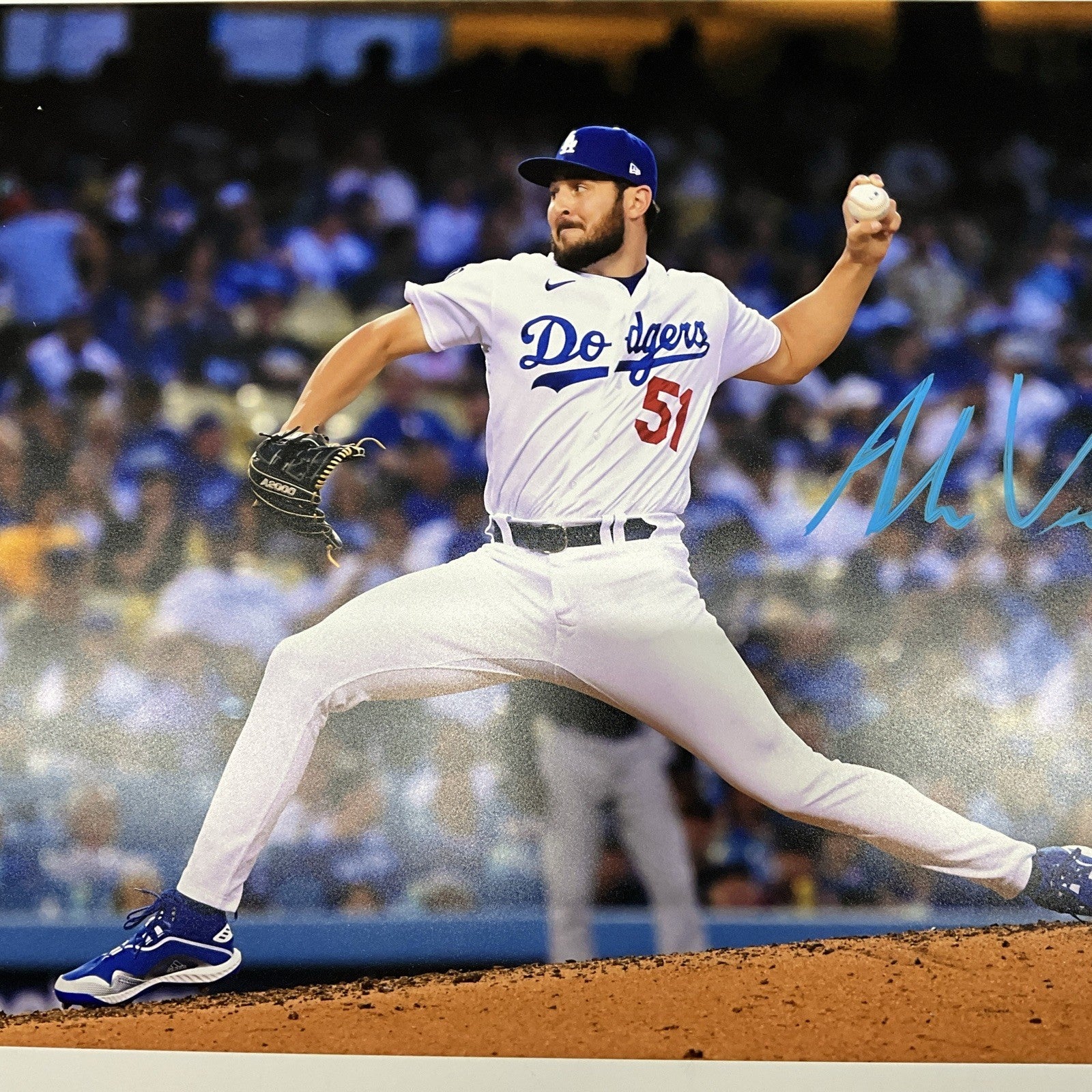 ALEX VESIA DODGERS 2024 WS CHAMPION SIGNED 16X20 PITCHING PHOTO BAS