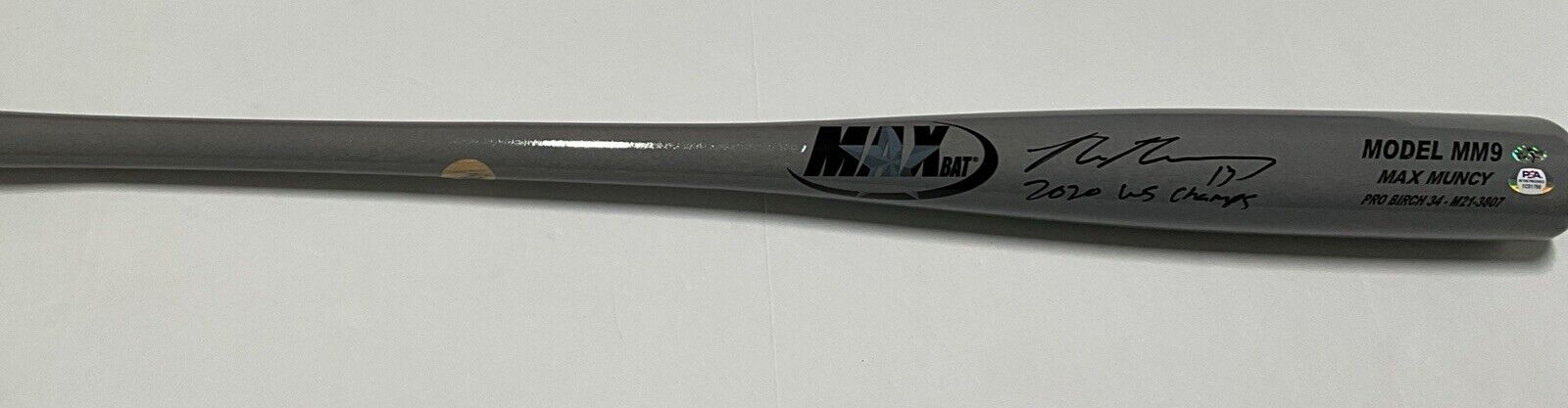 MAX MUNCY DODGERS SIGNED MAXBAT GAME MODEL BAT "2020 WS CHAMPS" INSC PSA 1C01766