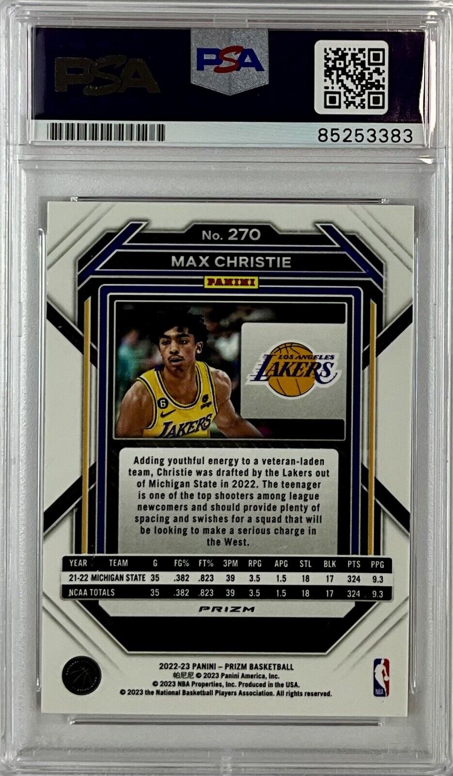 MAX CHRISTIE SIGNED LAKERS CRACKED ICE RED PANINI PRIZM #270 RC PSA ITP 85253383