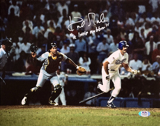 KIRK GIBSON DODGERS SIGNED 88 WORLD SERIES 11X14 PHOTO "A LITTLE NUBBER" INS PSA