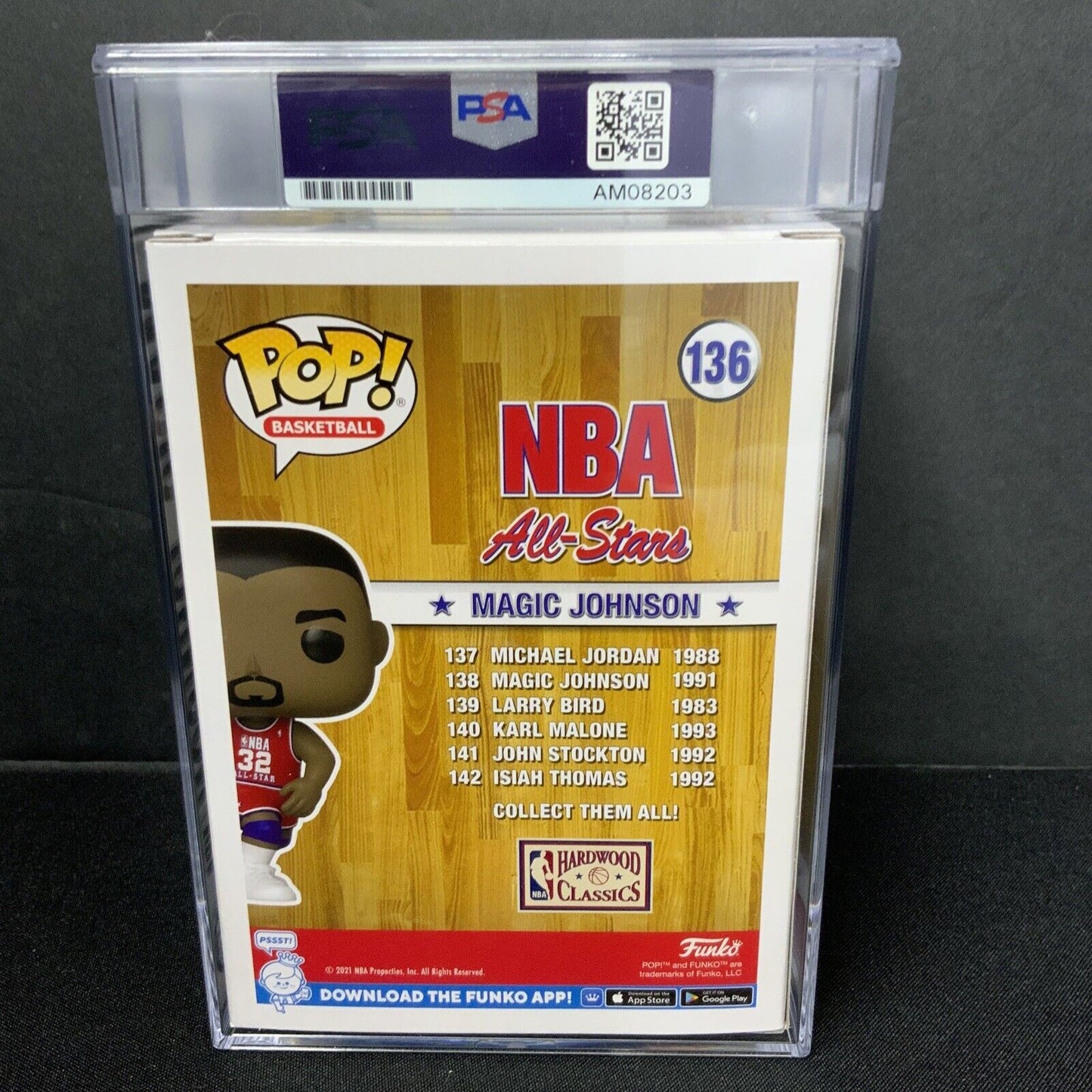 MAGIC JOHNSON SIGNED ALL STAR #136 FUNKO POP PSA AM08203 SLABBED/ ENCAPSULATED