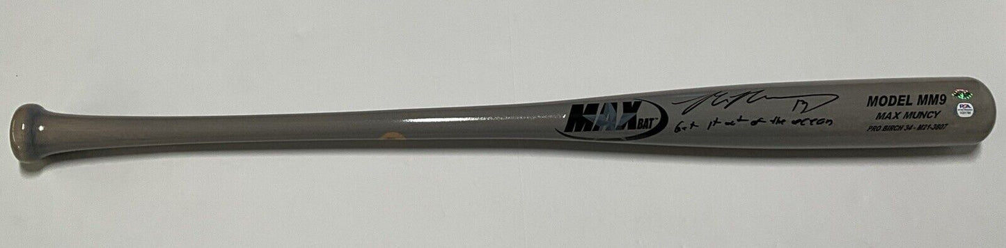 MAX MUNCY DODGERS SIGNED MAXBAT MODEL BAT "GET IT OUT OF THE OCEAN" PSA 1C01780