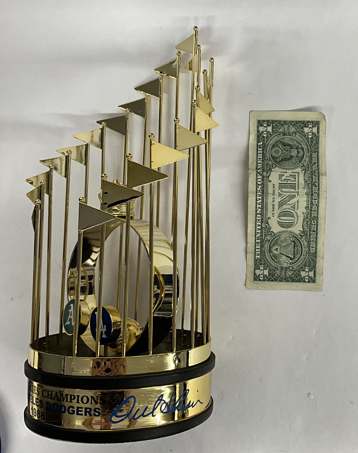 OREL HERSHISER SIGNED DODGERS 12" 1988 WORLD SERIES TROPHY 88 WS MVP PSA 9A20788