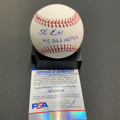 EDWIN RIOS DODGERS 2020 WS CHAMPION SIGNED BASEBALL "MLB DEBUT 06/27/18" INS PSA