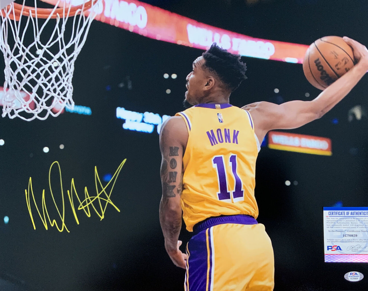 MALIK MONK LAKERS SIGNED 16X20 DUNK PHOTO YELLOW  PSA ITP AUTHENTICATED