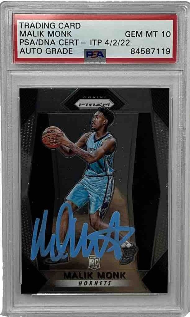 MALIK MONK SIGNED HORNETS PANINI PRIZM 233 RC PSA SLABBED 84587119 GM MT 10 AUT0