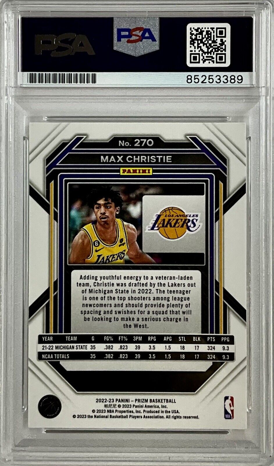 MAX CHRISTIE LAKERS SIGNED PANINI PRIZM 270 RC PSA ITP 85253389 GEM MT 10 AUTO