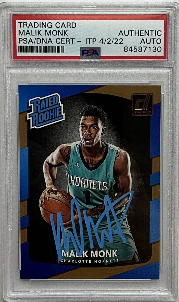 MALIK MONK SIGNED HORNETS PANINI DONRUSS #190 RC PSA SLABBED 84587130