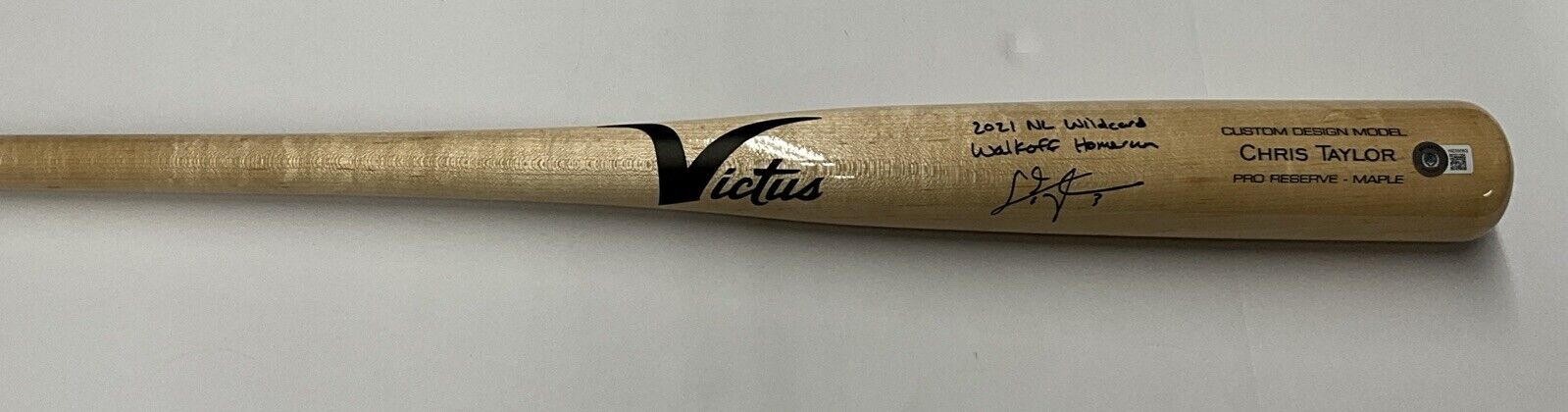 CHRIS TAYLOR DODGERS SIGNED VICTUS BAT "2021 NL WILDCARD WALK0FF HR" BAS WZ59563