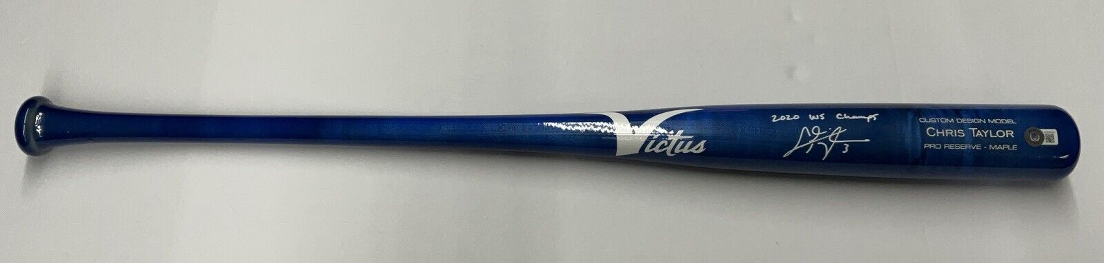 CHRIS TAYLOR DODGERS SIGNED VICTUS MODEL BLUE BAT "2020 WS CHAMPS" BAS WZ59551