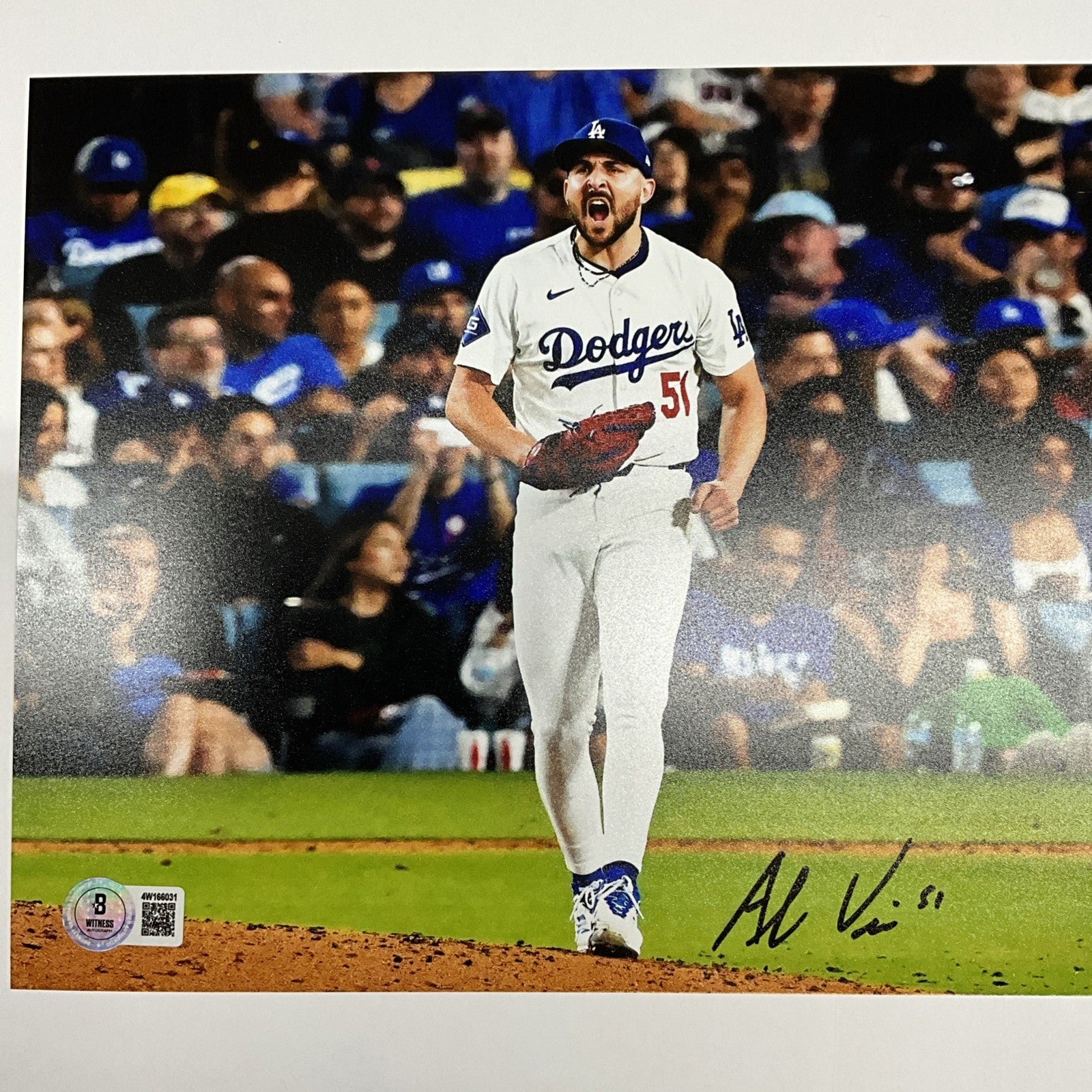 ALEX VESIA DODGERS 2024 WS CHAMPION SIGNED 8X10 SHOUTING PHOTO BAS