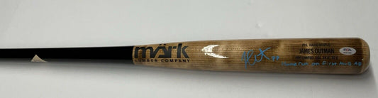 JAMES OUTMAN DODGERS SIGNED MARK LUMBER BAT "HOMERUN ON FIRST MLB AB PSA RG51324