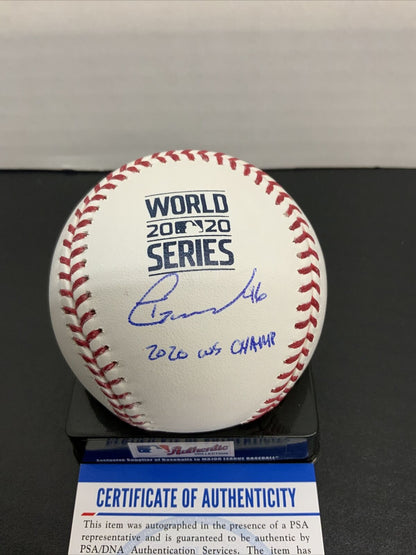 TONY GONSOLIN SIGNED 2020 WORLD SERIES BASEBALL "2020 WS CHAMPS" INSCRIPTION PSA