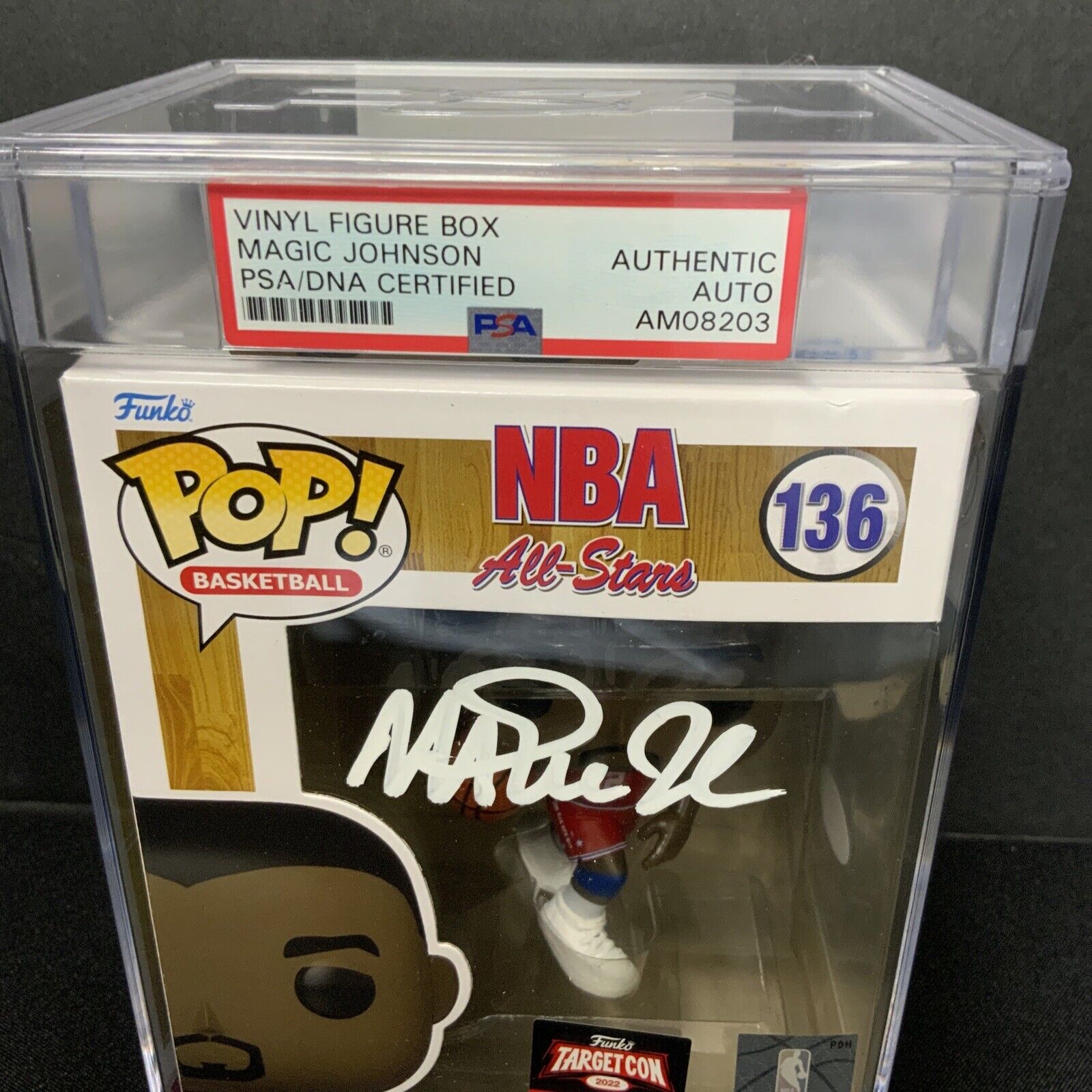 MAGIC JOHNSON SIGNED ALL STAR #136 FUNKO POP PSA AM08203 SLABBED/ ENCAPSULATED