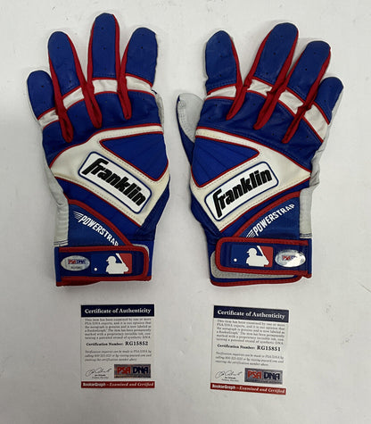 EDWIN RIOS DODGERS 2020 WS CHAMP SIGNED GAME USED BATTING GLOVES PSA RG15851/52