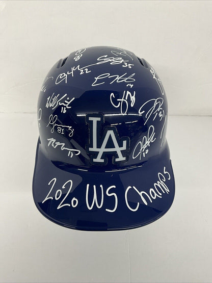 DODGERS 2020 WORLD SERIES CHAMPION FULL TEAM SIGNED HELMET 29 AUTOS PSA 9A26703