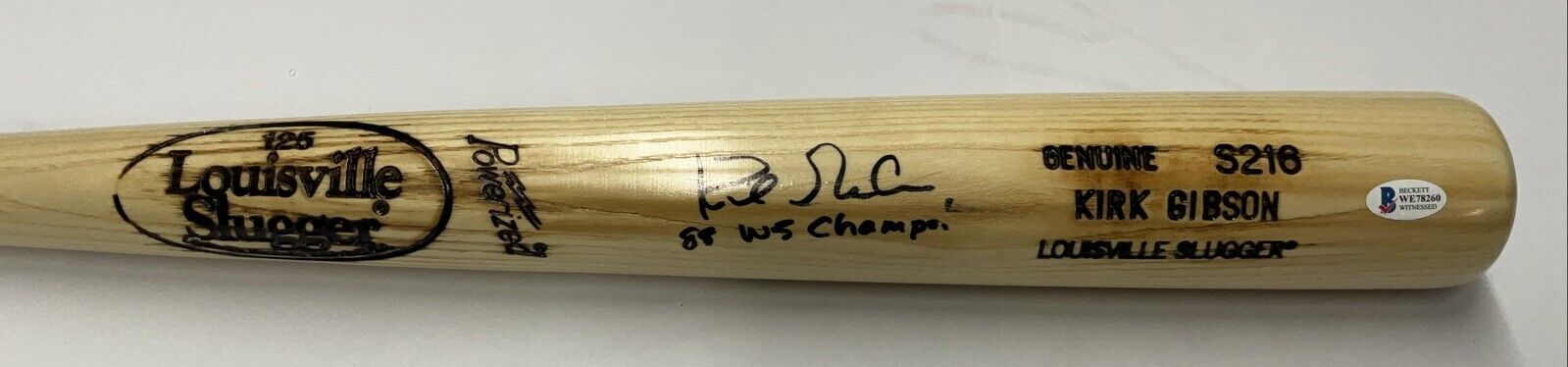 KIRK GIBSON DODGERS SIGNED LOUISVILLE SLUGGER BAT "88 WS CHAMPS" BAS WE78260