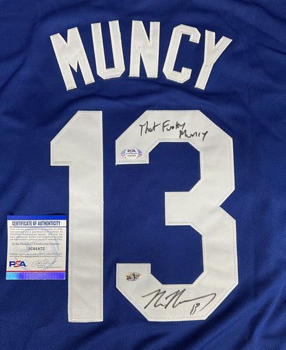 MAX MUNCY DODGERS SIGNED CITY CONNECT JERSEY "THAT FUNKY MUNCY" INSC PSA 1C01872