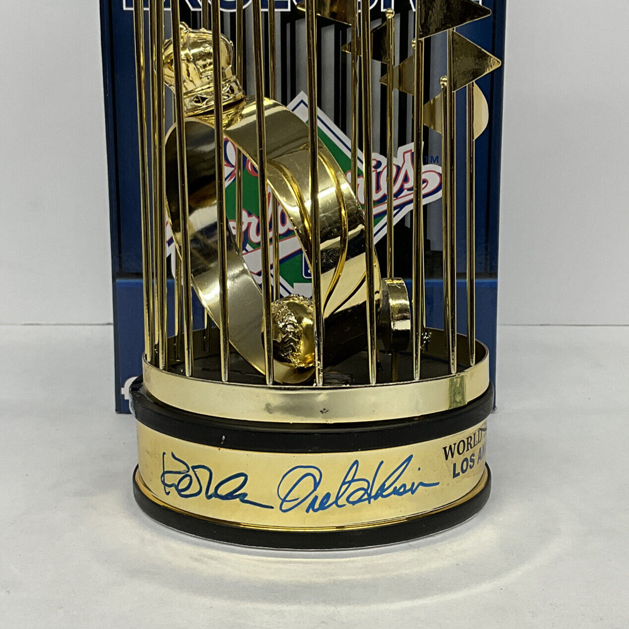 OREL HERSHISER KIRK GIBSON LASORDA SIGNED DODGERS 12" 88 WS TROPHY PSA AG75619