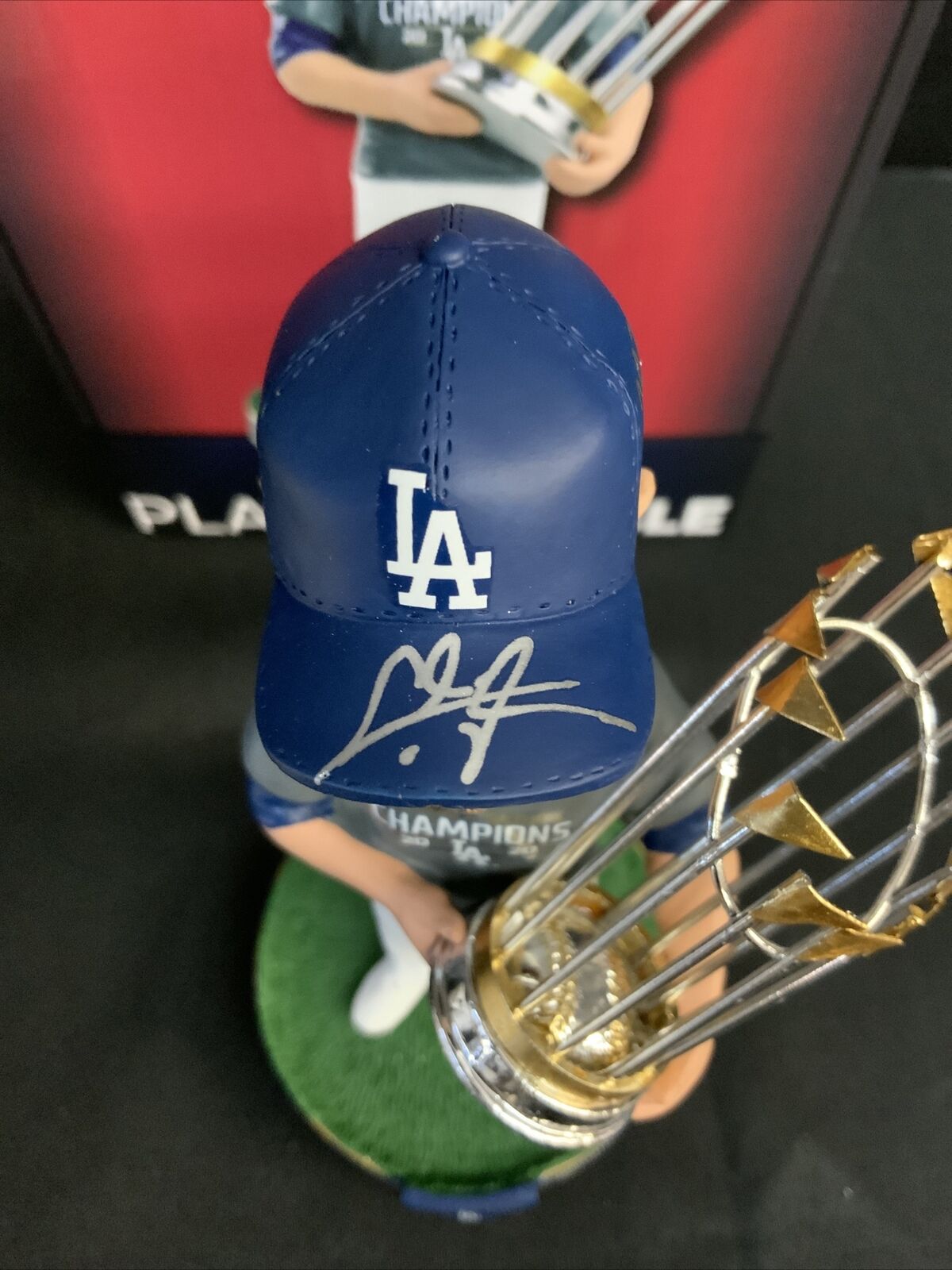 CHRIS TAYLOR DODGERS SIGNED CHAMPIONSHIP BOBBLEHEAD "2020 WS CHAMPS" PSA 1C01595