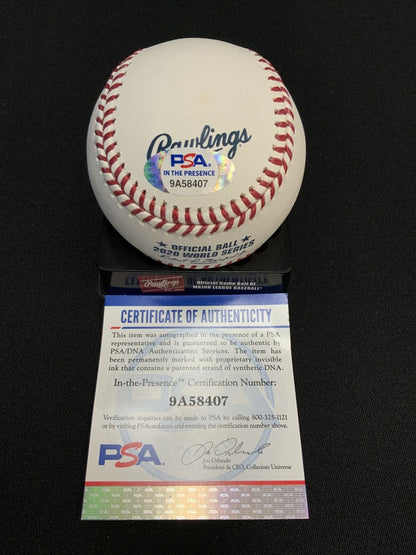 EDWIN RIOS DODGERS SIGNED 2020 WORLD SERIES BASEBALL PSA WITNESS