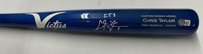 CHRIS TAYLOR DODGERS SIGNED VICTUS MODEL BLUE BAT "CT3" INSCRIPTION BAS WZ59565