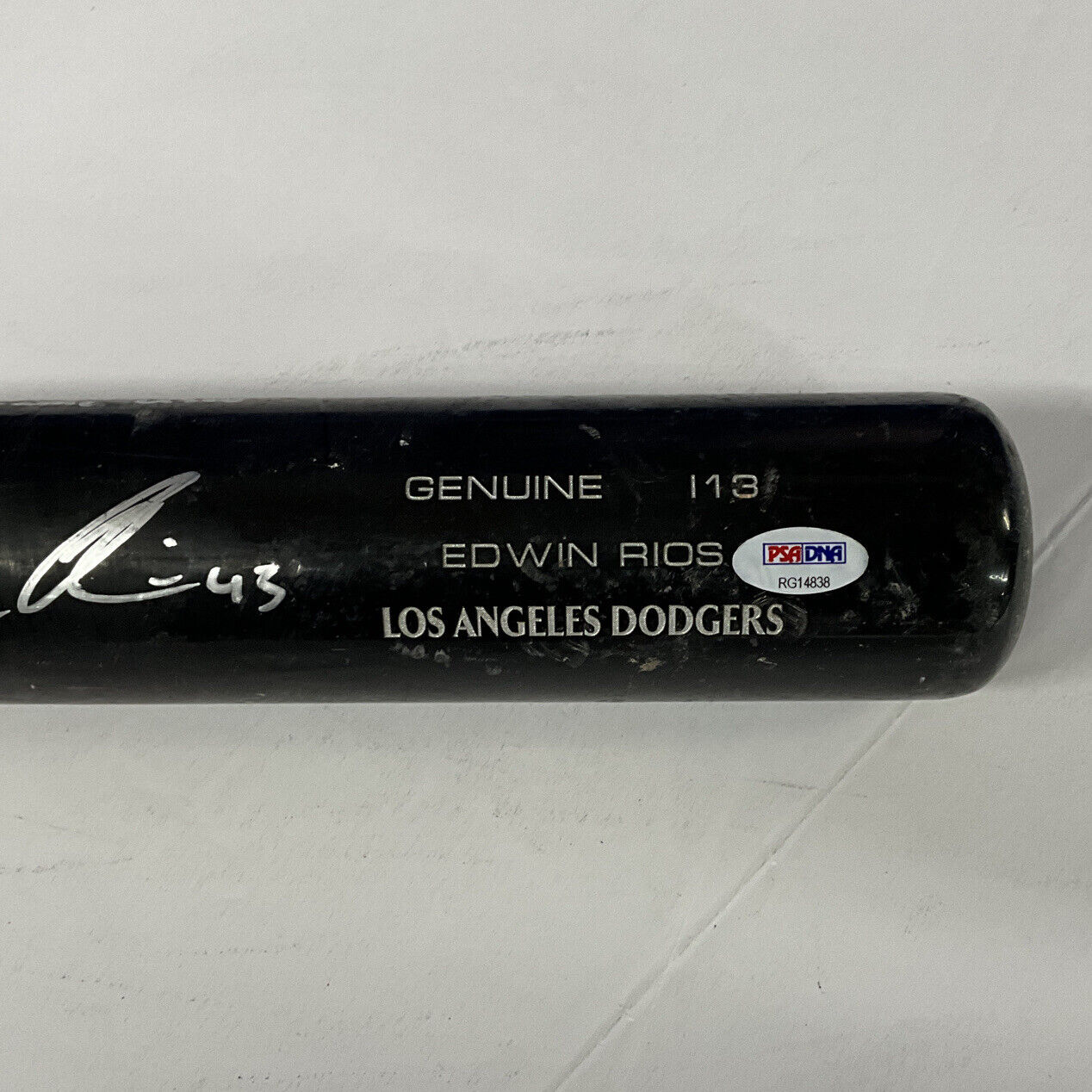 EDWIN RIOS DODGERS 2020 WS CHAMPION SIGNED LS GAME USED BAT PSA RG14838