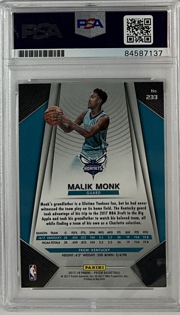 MALIK MONK SIGNED HORNETS PANINI PRIZM #233 RC PSA SLABBED ITP 84587137