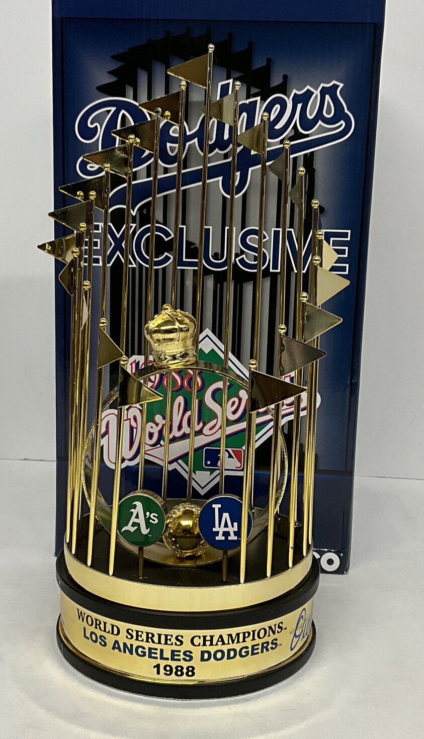 OREL HERSHISER KIRK GIBSON SIGNED DODGERS 12" 88 WORLD SERIES TROPHY PSA 9A20782