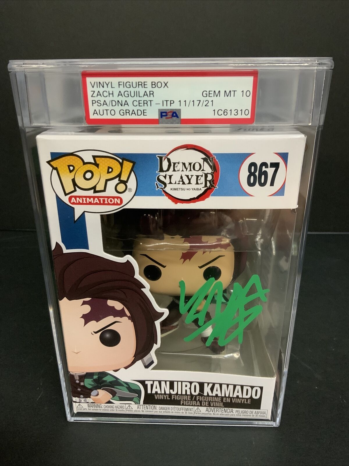 ZACH AGUILAR SIGNED TANJIRO KAMADO FUNKO POP #867 PSA GEM MT 10 SLABBED 1C61310