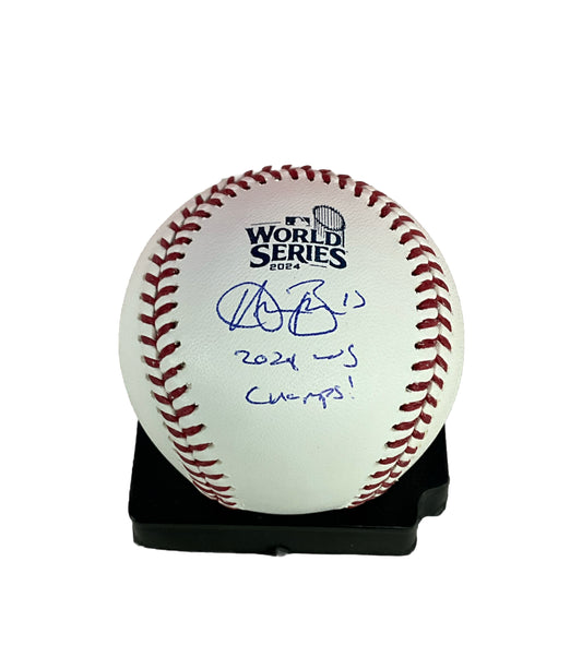 AUSTIN BARNES SIGNED 2024 WORLD SERIES BASEBALL  "2024 WS CHAMPS" IN PSA