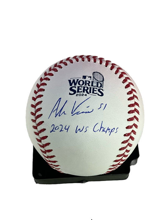 ALEX VESIA SIGNED 2024 WORLD SERIES BASEBALL  "2024 WS CHAMPS" INS PSA