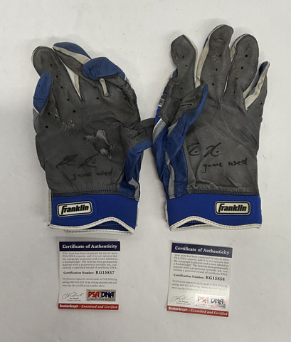 EDWIN RIOS DODGERS 2020 WS CHAMP SIGNED GAME USED BATTING GLOVES PSA RG15857/58