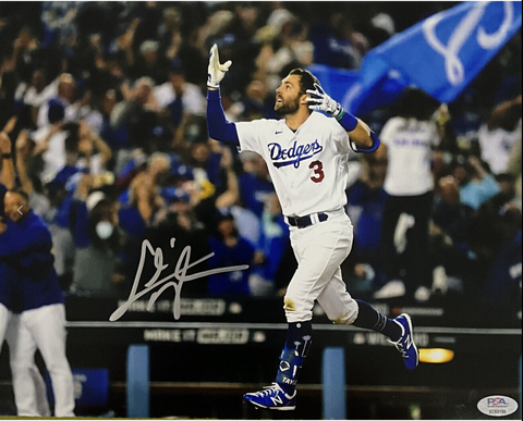 CHRIS TAYLOR DODGERS SIGNED 11X14 2021 WILDCARD GAME WALKOFF HR CELEB PHOTO PSA