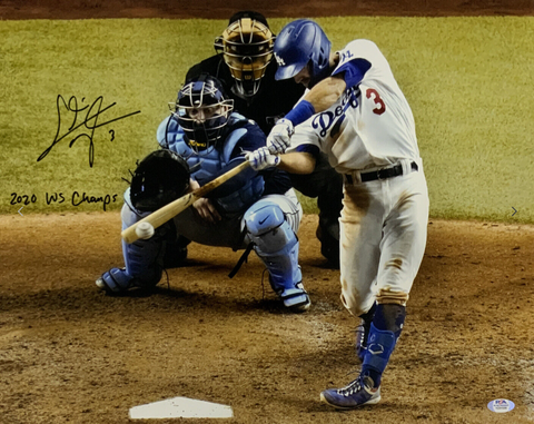 CHRIS TAYLOR DODGERS SIGNED 16X20 WORLD SERIES HITTING PHOTO "2020 WS CHAMPS PSA