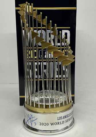 CHRIS TAYLOR SIGNED DODGERS FOCO 12" REPLICA TROPHY "2020 WS CHAMPS" BAS WW26635