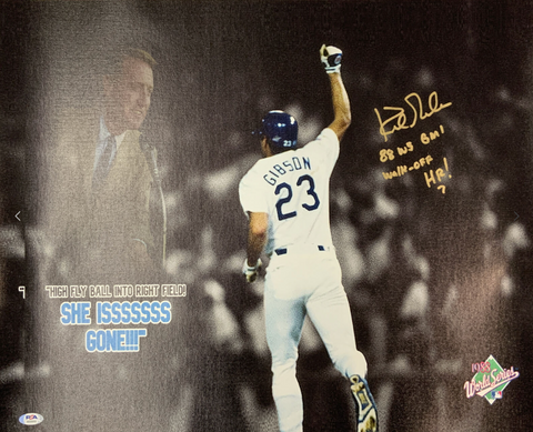 KIRK GIBSON DODGERS SIGNED 20X24 CANVAS "88 WS GM 1 WALK OFF HR" INS PSA AI33553